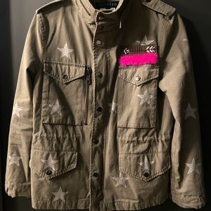 JOCELYN Army coat with hot pink fur